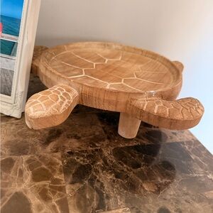 Hand-Carved Wooden Turtle Trinket Dish - Natural Wood